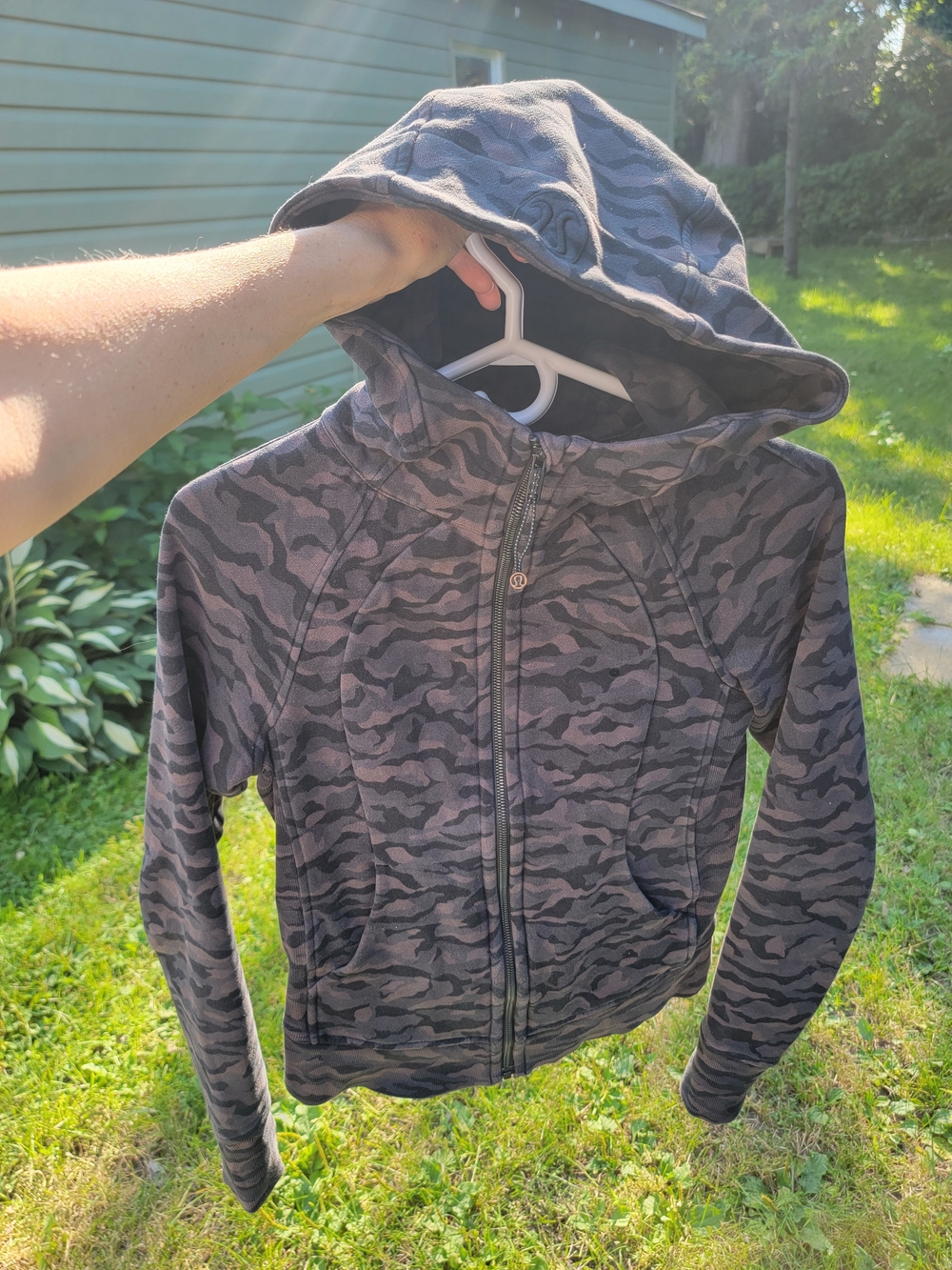 lululemon athletica Gray Black Camo Hooded Zip Jacket